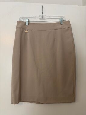 Calvin Klein Beige Pencil Skirt with Gold Logo Accent